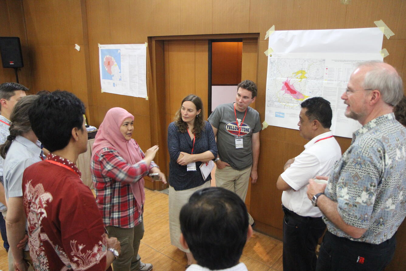 Hazard-map workshop participants discuss how to identify regions of...