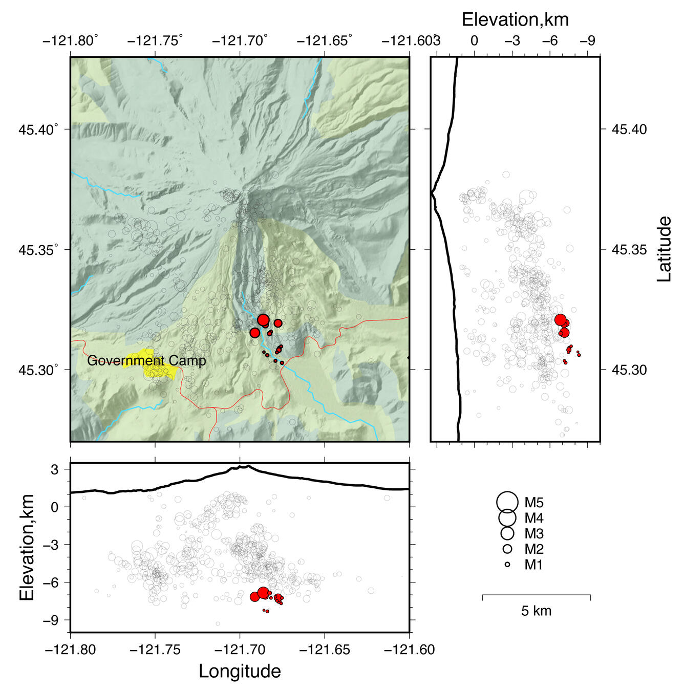 Map view of well recorded historical seismicity at Mount Hood since...