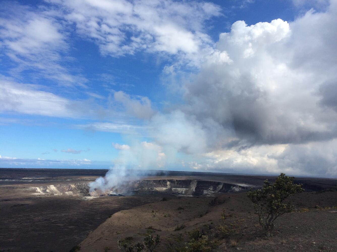 A view of the outgassing plume produced by the summit lava lake. T...