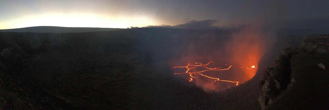 A beautiful sunset over Mauna Loa (in distance at left) provided a ...