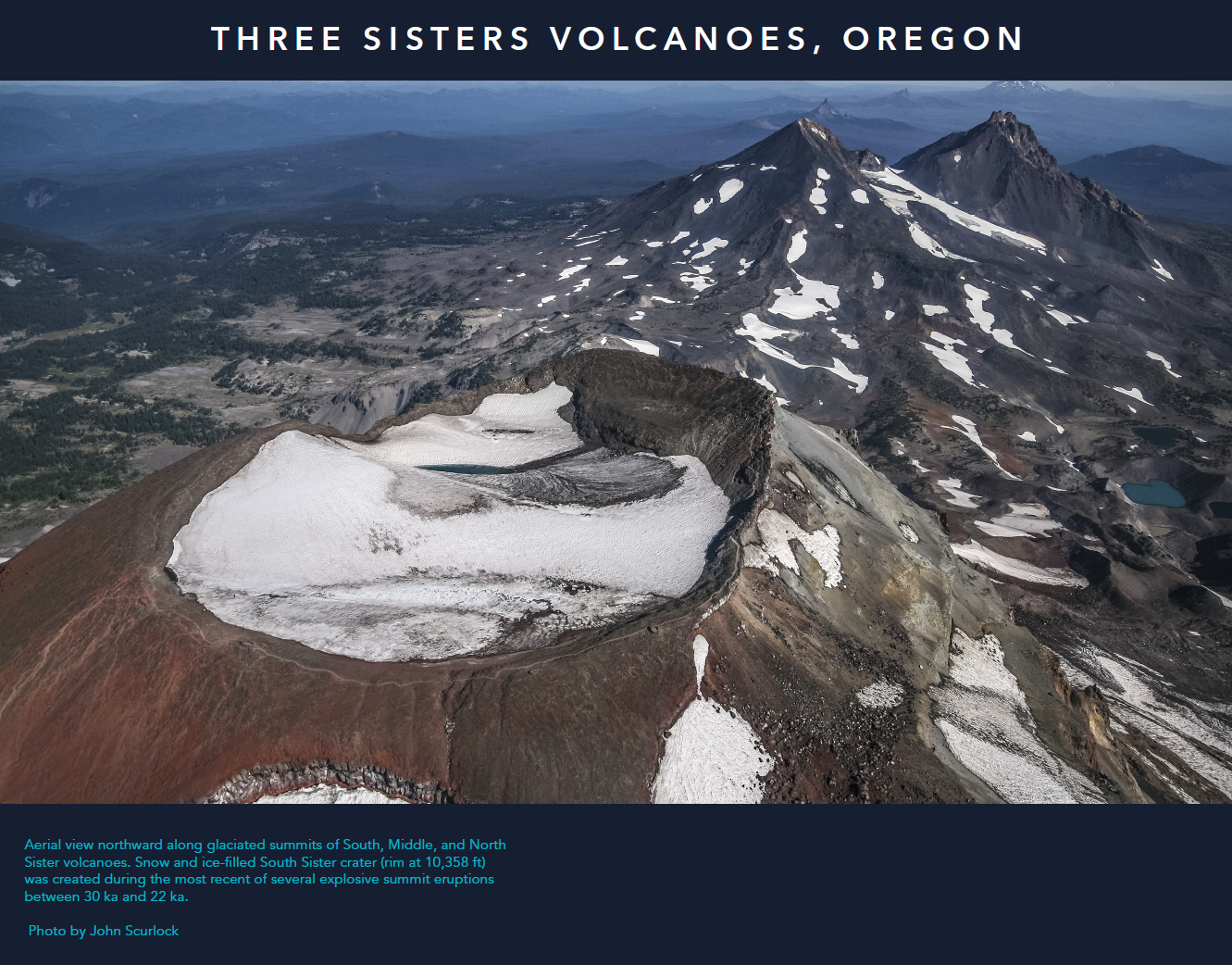 Aerial view northward along South, Middle and North Sister volcanoe...