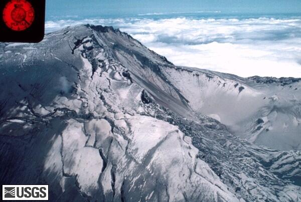 Summit crater of Mount St. Helens as seen, aerial view from the eas...