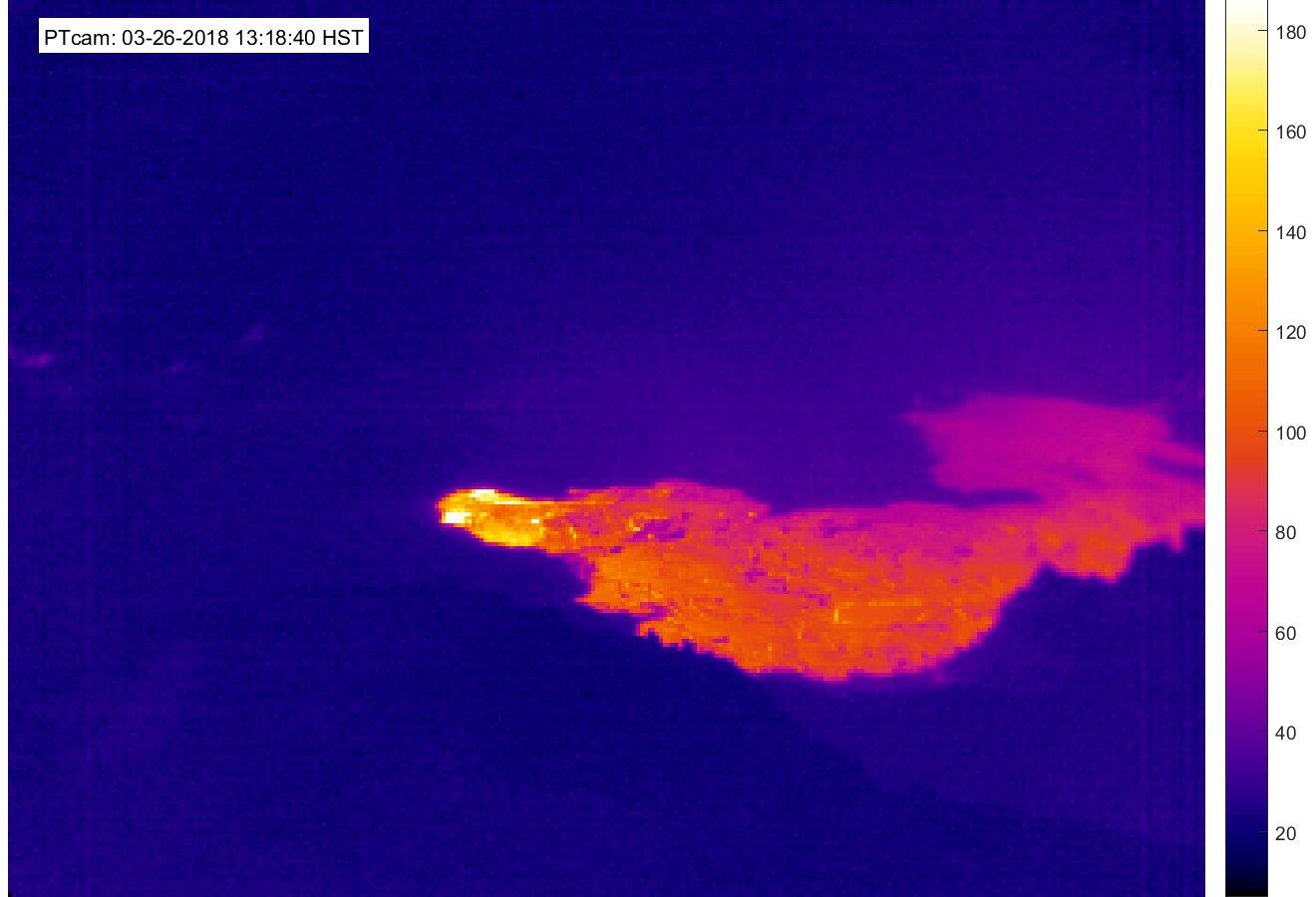 On March 25, between 10:06 and 10:08 p.m., a small lava flow began ...