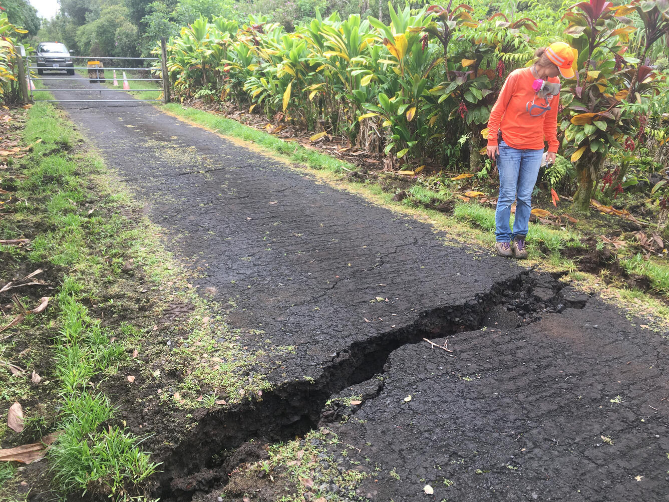 At 14:58 p.m. Geologist inspects crack in driveway on Old Kalapana ...