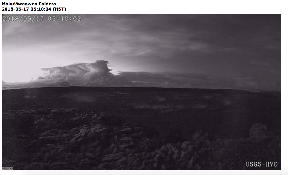 View of the ash plume from Halemauamu from the Mauna Loa web cam a...