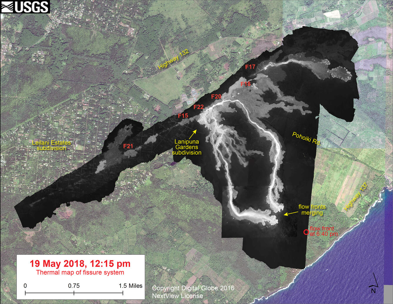 Thermal map of fissure system and lava flows...