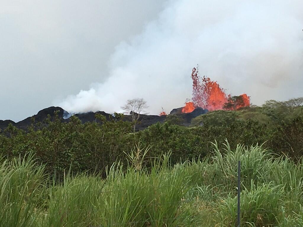 Lava fountain at fissure 22, 9:03 a.m. HST, from the north side the...