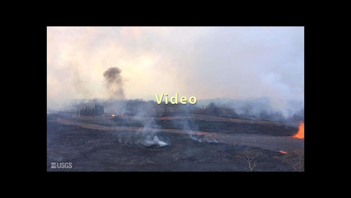 Helicopter overflight of Lower East Rift Zone ocean entry and fissu...