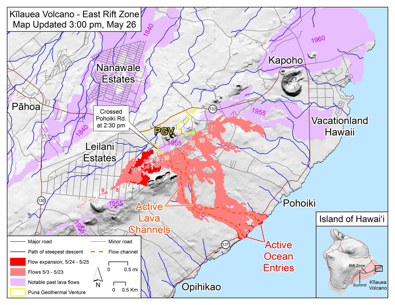 Kīlauea Lower East Rift Zone Fissures and Flows, May 26 at 3:00 p.m...