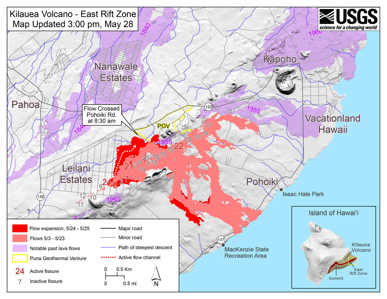 Kīlauea Lower East Rift Zone Fissures and Flows, May 28, 3:00 p.m. ...