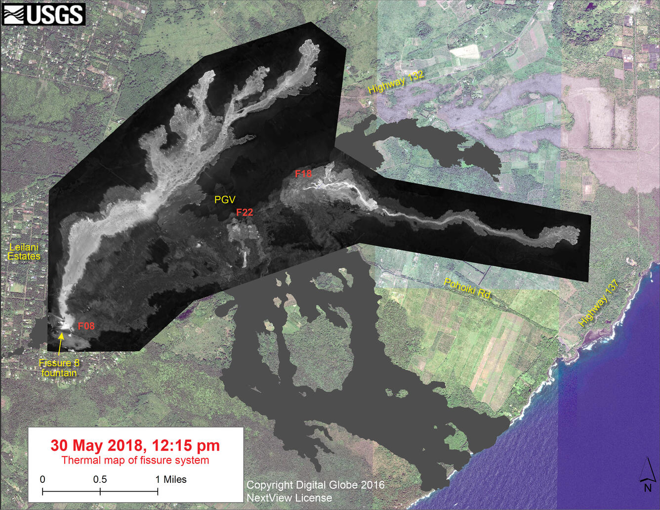 Thermal map of fissure system and lava flows...