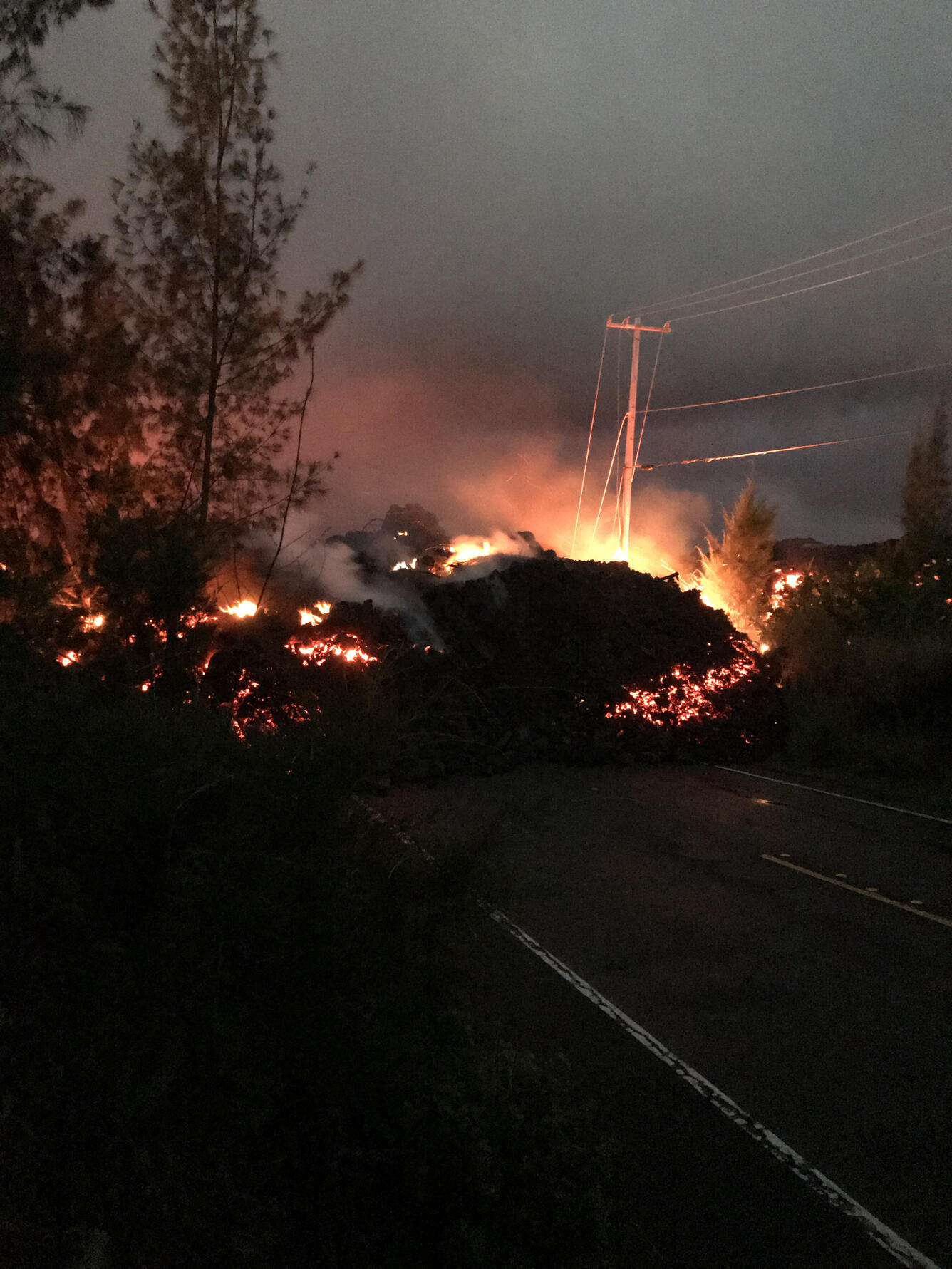 Northern edge of the Fissure 8 flow front on the night of June 1, a...
