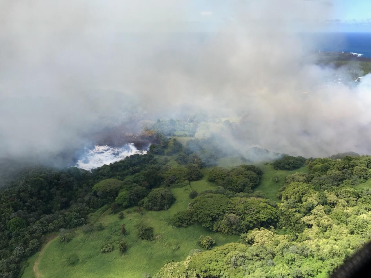 As fissure 8 lava flowed into Green Lake, the lake water boiled awa...