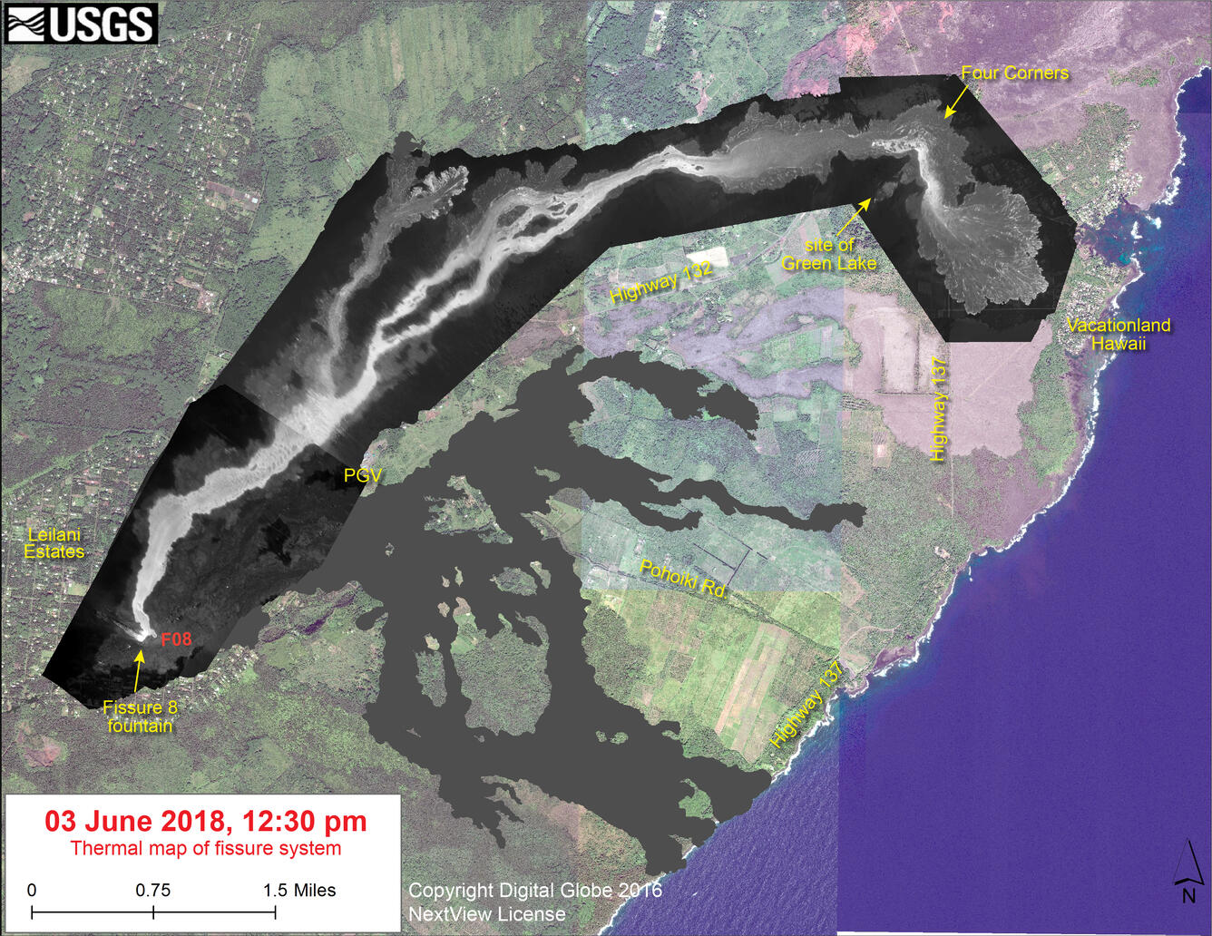 Thermal map of fissure system and lava flows...