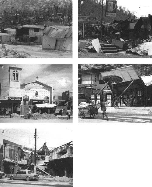 Examples of ash-fall damage in Olongapo City and the town of Subic ...