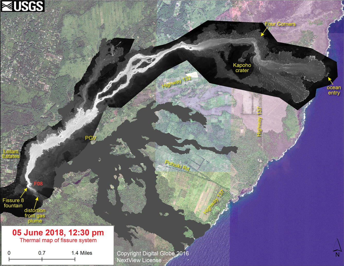 Thermal map of fissure system and lava flows...