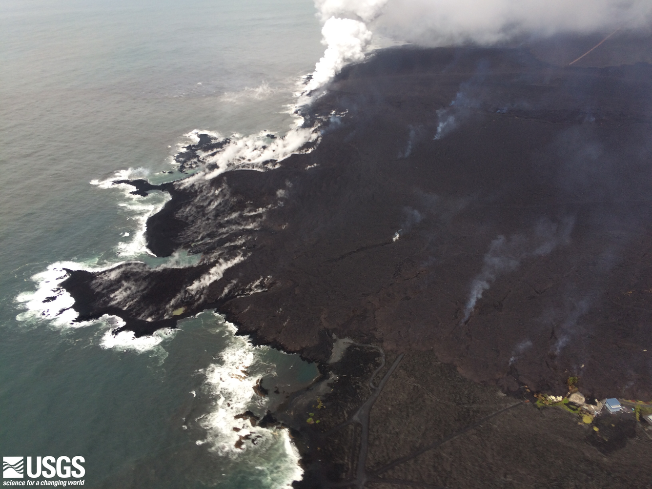 The KAPOHO area ocean entry of the fissure 8 lava flow was still ac...