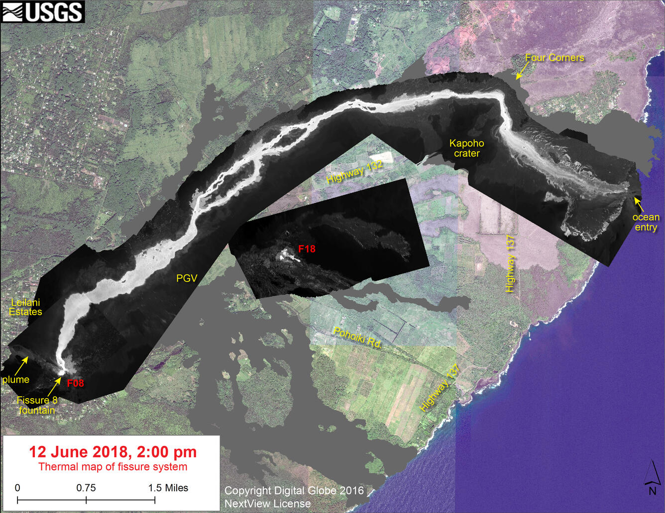 Thermal map of fissure system and lava flows...