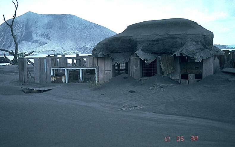 Damaged structures from severe ashfall, 1994, Rabaul, Papua New Gui...