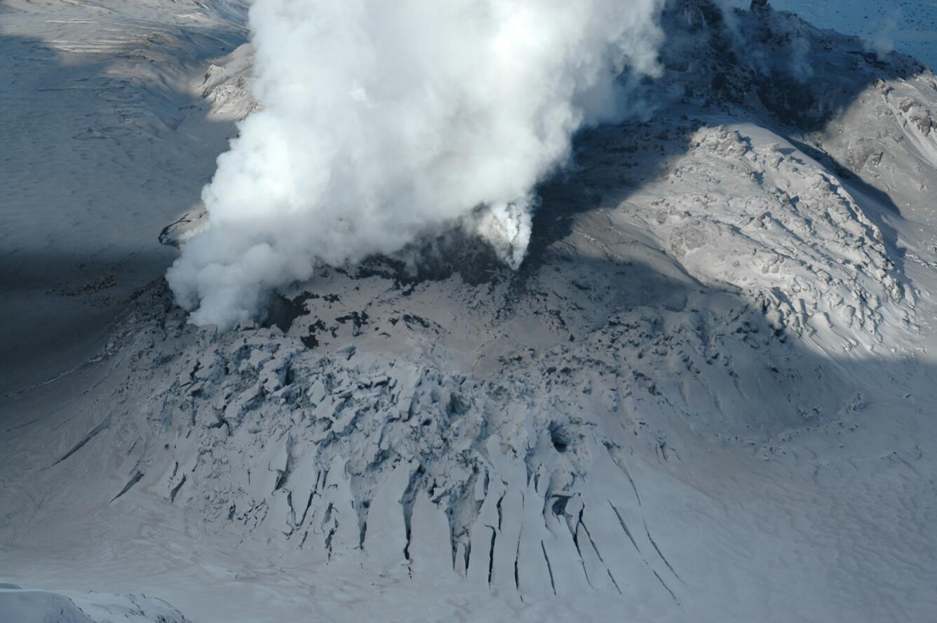 Mount St. Helens dome and new uplift as seen from the south. Octobe...