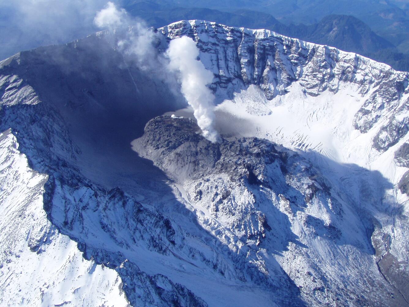 Mount St. Helens crater, dome, and uplift from the northeast. Octob...