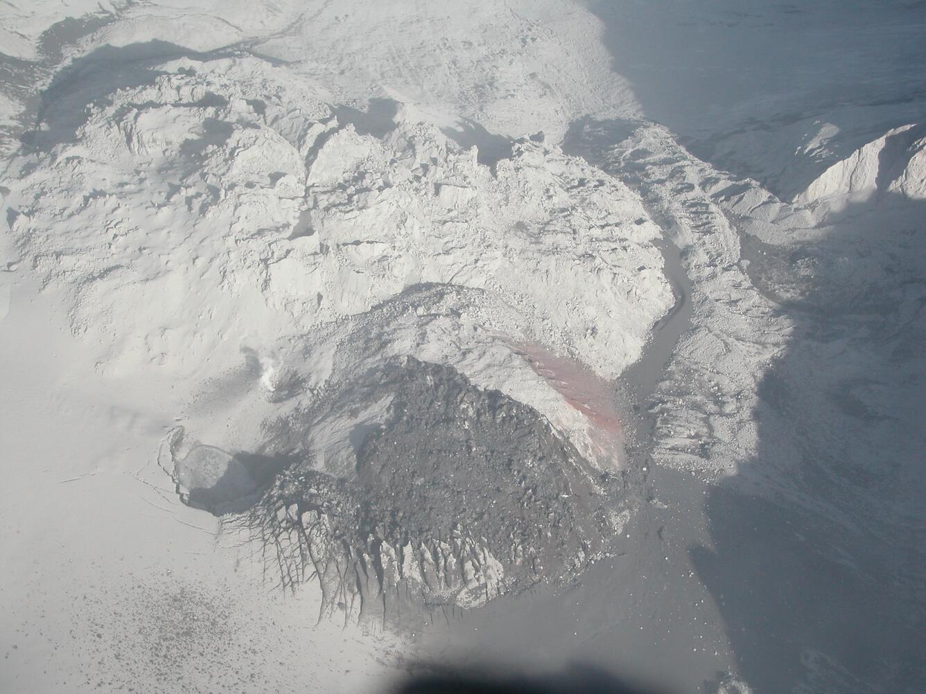 Dome and glacier within Mount St. Helens crater, October 2004, aeri...