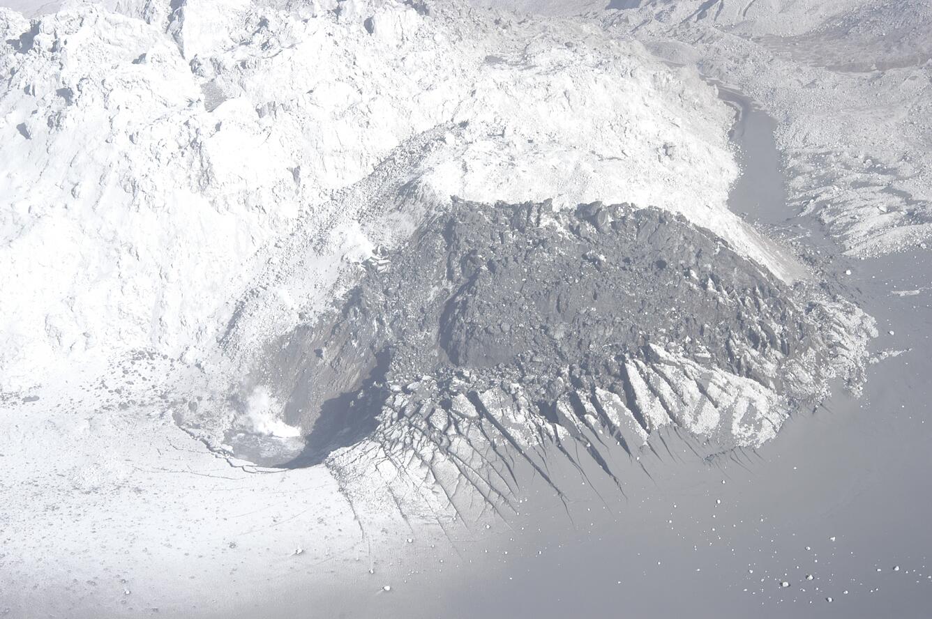 Mount St. Helens dome and jumbled glacier from the south. October 2...