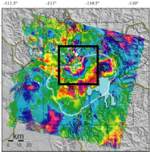 Yellowstone Caldera 2000-2001 InSAR image, continuing uplift (black...