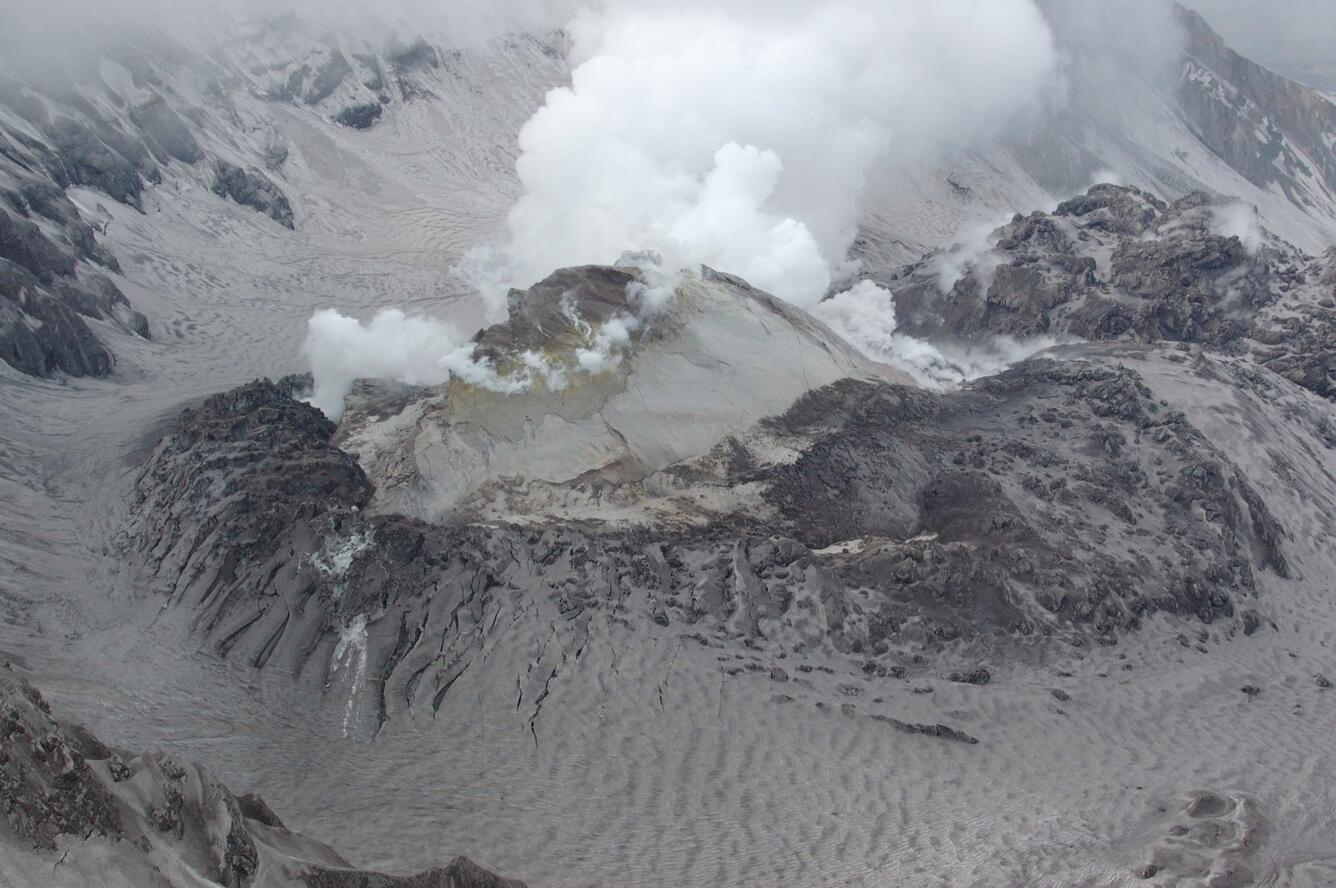 Mount St. Helens' crater, dome, and new growth as seen from the sou...