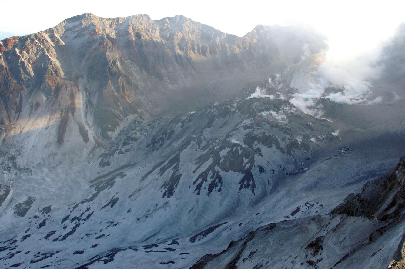 Lava domes within Mount St. Helens' crater, as seen from the northw...