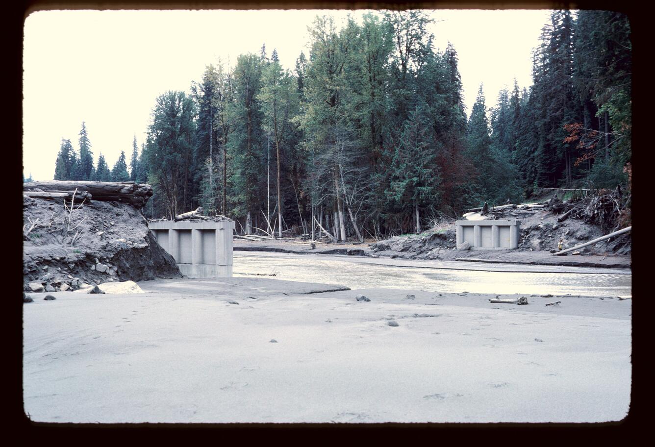 Muddy River bridge crossing destruction from May 18, 1980 Mount St....