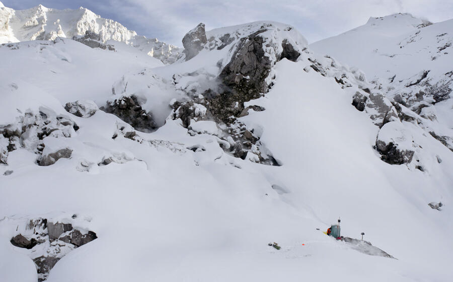 Maintaining monitoring station in crater of Mount St. Helens....