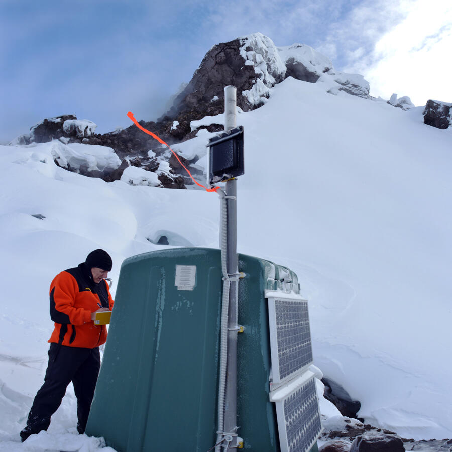 Monitoring station maintenance in the Crater of Mount St. Helens...