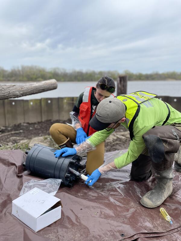 USGS Scientists loading sensors for Bacterial monitoring