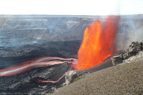 Color photograph of erupting lava fountain