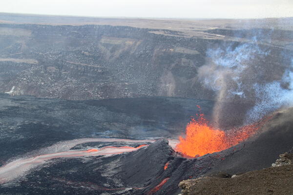 Color photograph of erupting lava fountain