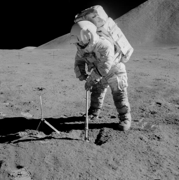 Astronaut Jim Irwin working on the Moon