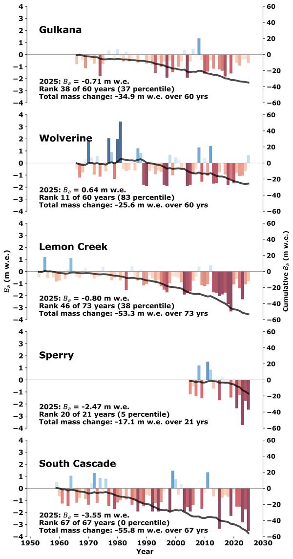 Chart of the total change in glacial mass over 60 years.