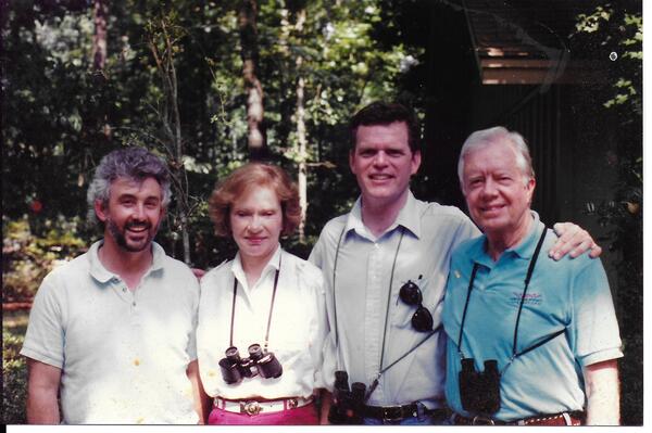 Mark Oberle and Joel Volpi (BBS volunteers) pictured with Jimmy and Rosalynn Carter.