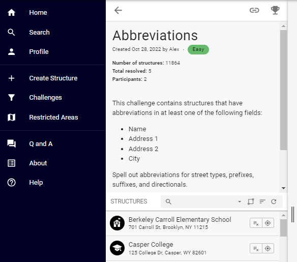 Details view for the Abbreviations map challenge 