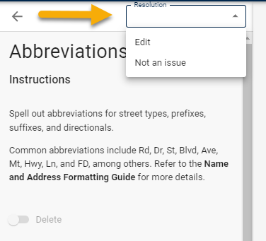Resolution drop-down menu options within a mapping challenge