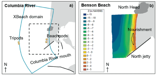 Chart showing study area at Columbia River mouth and Benson Beach