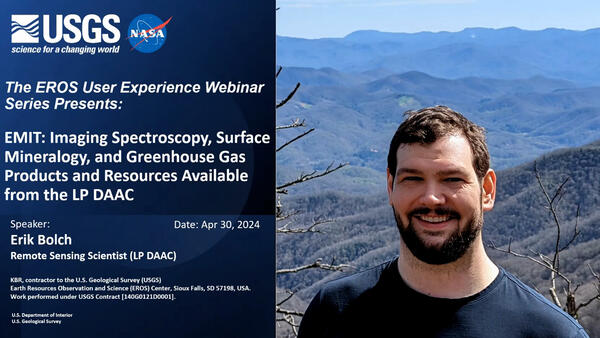 Poster image of man's mugshot on the right with mountain background and text and logos on the left