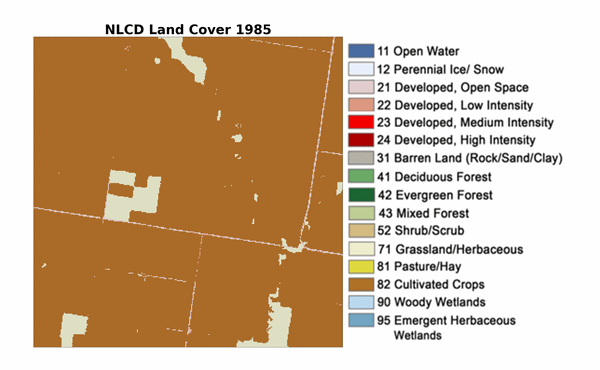An animated map with mostly browns and tans changing color back and forth and a legend on the right