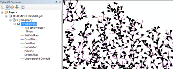 Display NHDFlowline data in ArcMap