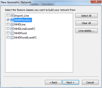Check NHDFlowline as the feature class to build the network