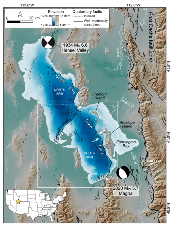 Great Salt Lake location map with faults labeled
