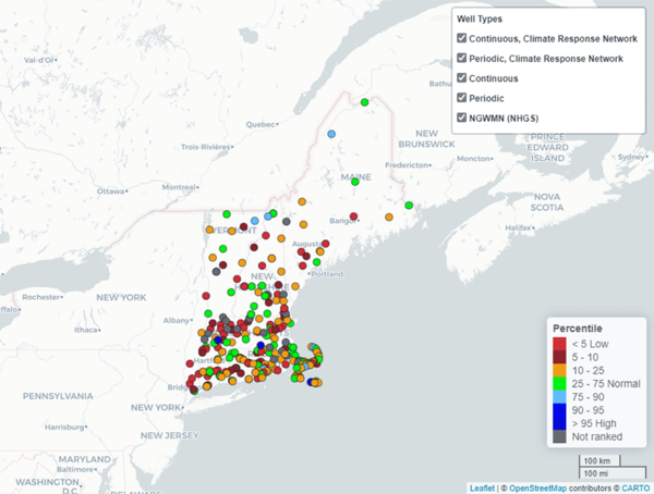 Map of Groundwater Levels in New England
