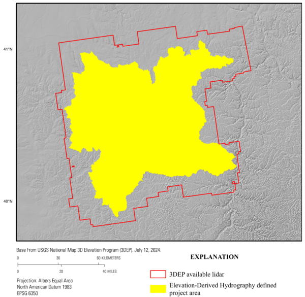 A graphic showing a hydrographic collection area within an area with 3D Elevation Program lidar.