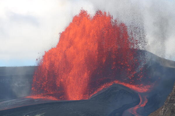 Color photograph of lava fountain